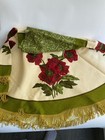 Vintage Poppies Floral Red Green Round Fringe Tablecloth Mcm Decor 60  Diameter