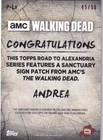 Topps Walking Dead Road To Alexandria Andrea Sanctuary Sign Patch Card 45 50