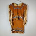Native American Suede Leather Girls Jingle Dress Fringe Beaded Homemade  read 