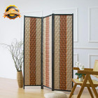3 Panel Rattan Room Divider  Beige Orange Folding Privacy Screen