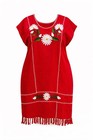 Handmade Mexican Embroidered Huipil Dress Red Cotton Women s