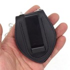 Universal Police Security Badge Holder Leather Clip On Belt Neck Hanger W chain 