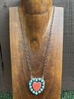 Navajo Sterling Silver Spiny Oyster Heart Turquoise Cluster Chain Necklace Cy