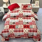 Christmas Quilt Set Twin Size Red Xmas Tree Snowflake Reindeer Lodge Cabin Qu   