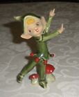 Lefton 4193 Pixie Elf 4 3 8  Figurine Dancing Green Mushrooms Japan 1950s