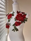 Red And Green Applique  2 Pieces  Big Rose Patch Embroidered Flowers