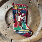 Lot Of Three  3  Retro Needlepoint Christmas Stockings Santa Carolers Read
