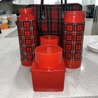 Vintage Aladdin Plaid Thermos Lunch Set Red Tartan Picnic Set W  Bag Complete