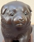 Japanese Meiji Bronze Okimono - Seated Puppy W  Shakudo Eyes  Ayagumo Signed 