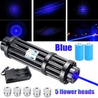 Adjustable Blue Laser Pointer Visible Dot Torch Light With 2 Batteries 5 Heads