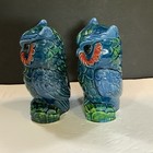 Vintage Tilso Owl Figurines Set 2 Hand Painted On Branch Blue Japan Read  38