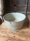 Primitive Old Wood Blue Bucket W  Metal Bands Early Cabin Goods