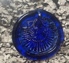 Vintage Cobalt Blue Glass Suncatcher Or Ornament With Seashell Design