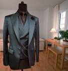 Satin Men s Suits Peak Lapel Evening Party Prom Wedding Groom Tuxedos 3 Pieces