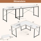 95  L-shaped Reversible Computer Desk 2-person Long Table Monitor Stand White