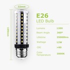 12w Led Corn Light Bulb 100w Equivalent 1200 Lumen 3000k Warm White E26 Light   