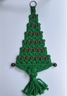 Vtg Mcm 70   s Macrame 28    Christmas Tree Wall Hanging Green Red Wood Beads Euc