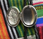Silver Locket Bolo Tie Black Leather Cord Handmade  Free Shipping