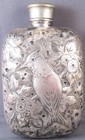 Derby Antique Silver Plate Woodpecker With Holes And Ornate Floral 12 Oz Flask