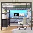 Metal Loft Bed With Desk   Rgb Led Lights  Storage Drawers   Gaming Setup