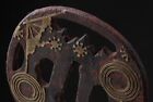 1026a Edo Period Antiques Japanese Tsuba Gold Inlay Iron Sword Guard
