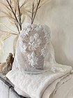 Damaged French Antique Bonnet Tulle White Lace Needlework Embroidered Embroider