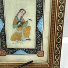 Vintage Persian Miniature Hand Painted Watercolor Art Khatam Frame Read
