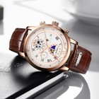 Luxury Men Quartz Wrist Watch Leather Strap Luminous Date Moon Phase Waterproof