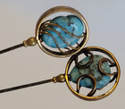 Antique Hatpin Set Brass Or Gold-plated W Turquoise Stones   Threaded Pin Stems