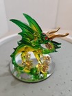 Glass Midevil Dragon  Green   Gold With Red Eyes 3 