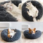 Fluffy Donut Cuddler Plush Bed Pet Dog Cat Round Calming Cushion Washable 20 