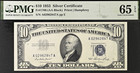 1953  10 Silver Certificate Pmg 65epq Blue Seal Gem Uncirculated