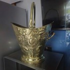 Stunning Antique Art Nouveau Embossed Brass Coal Scuttle Bucket 51cm 3 2kg -gt41