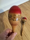 Vintage Original Mexican Handpainted Wooden Fiesta Maracas   Percussion  