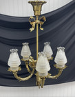 Restored Antique Vtg Chandelier Art Nouveau French Art Deco Glass Ruffled Shades