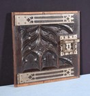 Antique French Solid Chestnut Wood Carved Gothic Door W faux Hinges And Latch