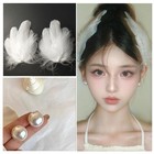 Halloween White Pearl Ostrich Hair Clips  2 Pieces  White Swan Feather Hair Pins
