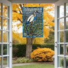 Stately Crane Stained Glass Window Panel Suncatcher 12x18in