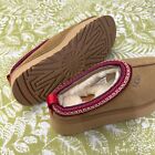 Ugg Tazz Chestnut Suede Leather Wool Braid Platform Women s Slippers New