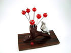 French Art Deco Bakelite   Macassar Ebony Red Appetizer Cocktail Pick Holder Set