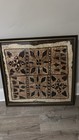 Framed Polynesian Tapa Barkcloth Abstract Geometric Hand Print Brown black
