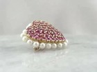 3 00ct Round Cut Lab Created Ruby Women Heart Brooch Pin 14k Yellow Gold Finish