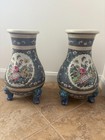 Porcelain Floor Vase 3 Leg Chinese Style Multicolor Blue  one Repaired 
