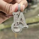 2 5ct Round Real Moissanite Custom Any Two Letter Pendant 14k White Gold Plated