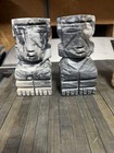 Stone Tribal Figure Bookends Set Of 2 Gray White Black Carved Figurines
