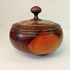 Antique Hand Painted Carved Signed Wooden Bowl Asian Lid Trinket Box