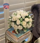 Artificial Peonies Silk Flowers  White Faux Peony Bouquet 2 Bundles Florals Arra