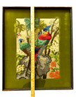 Vintage Large Crewel Embroidered Tropical Birds Parrots Floral Framed Needlework