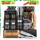 Beard Hair Grooming Kit Mens Complete Care Set Oil Balm Brush Comb Scissors Gift