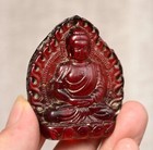 2 4  Old China Red Amber Carving Feng Shui Sakyamuni Buddha Amulet Pendant